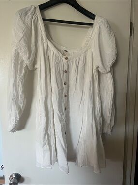 Free People White Gauzy Button-Front Tunic